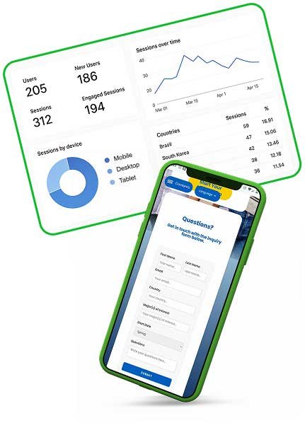 Example analytics dashboard and LookBook form example on mobile